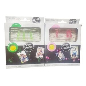 Melannco 90 Inch Green & Pink LED Strand Lights With 20 Clips Each | Set of 2